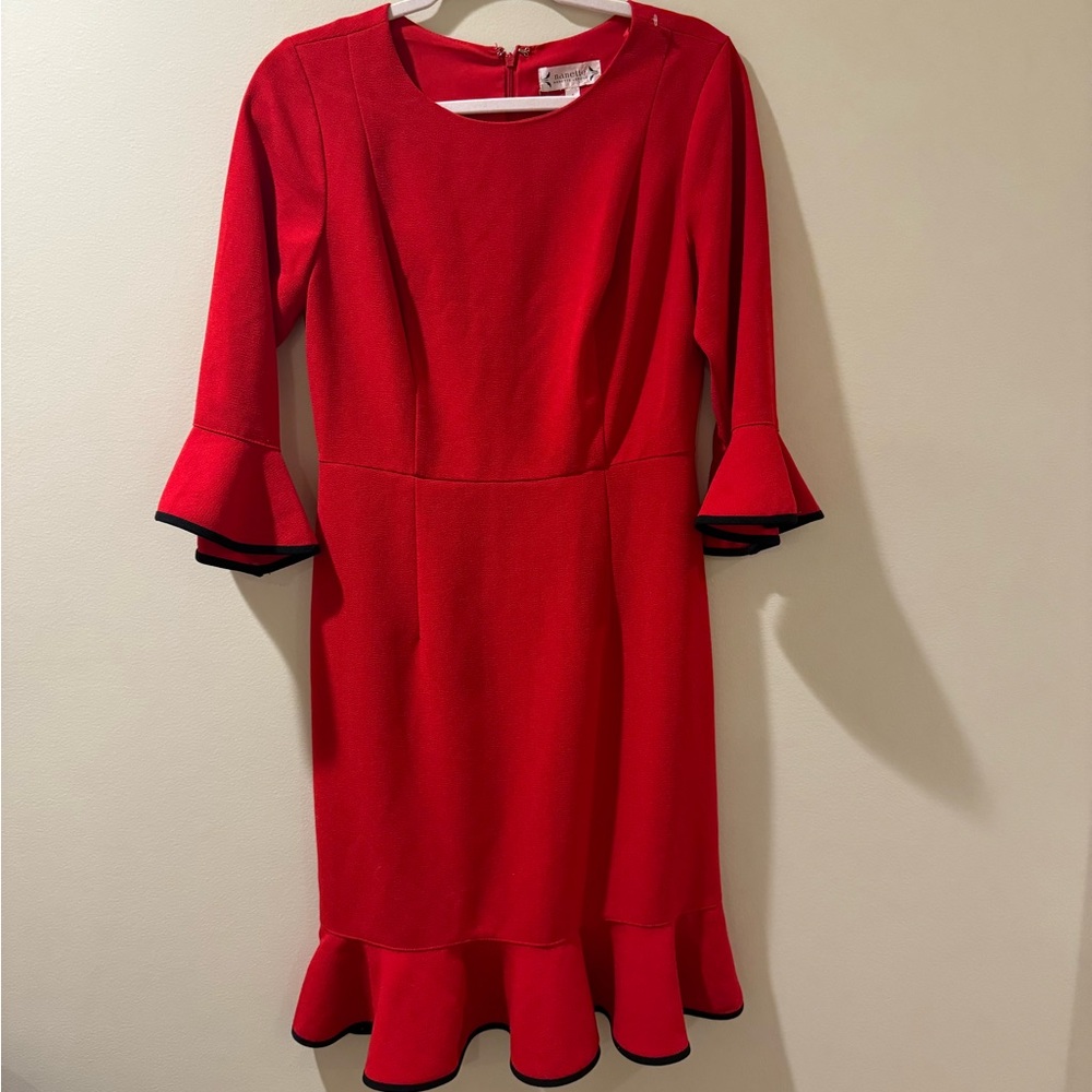 NANETTE LEPORE Gorgeous Red 3/4 Bell Sleeve Ruffle Hem Classy Dress Size 6